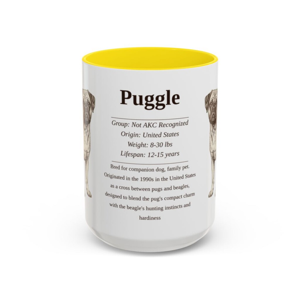 15oz Puggle Mug, Yellow, front view