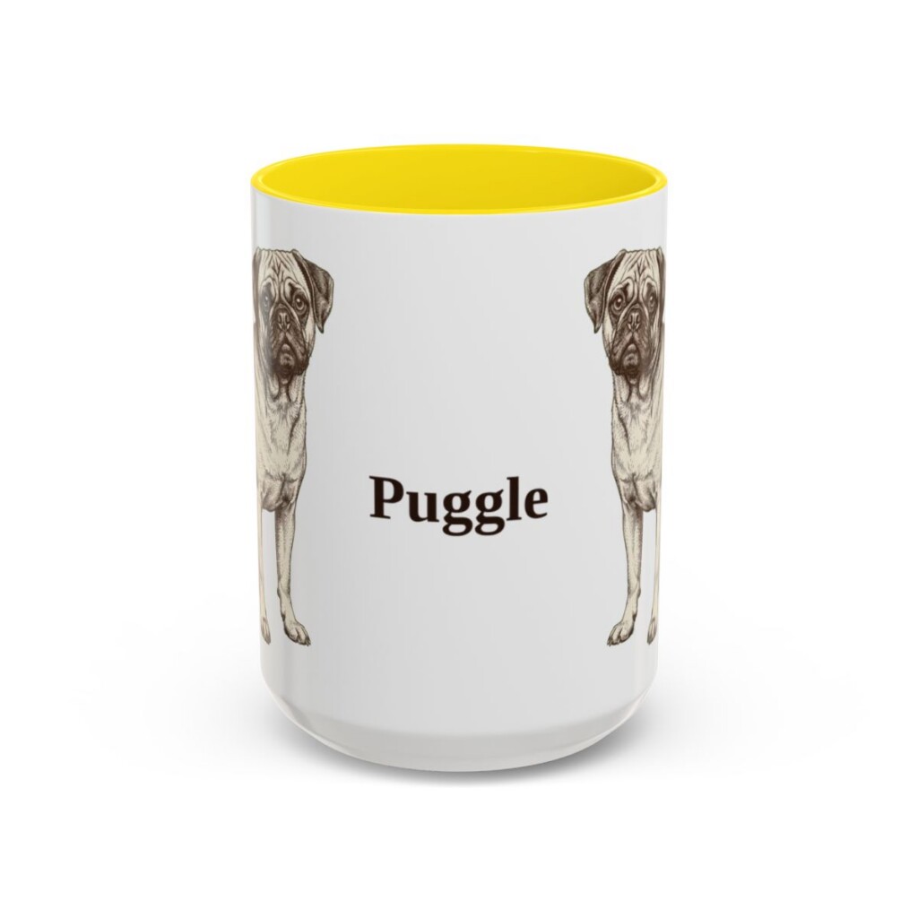 15oz Puggle Mug, Yellow, front view