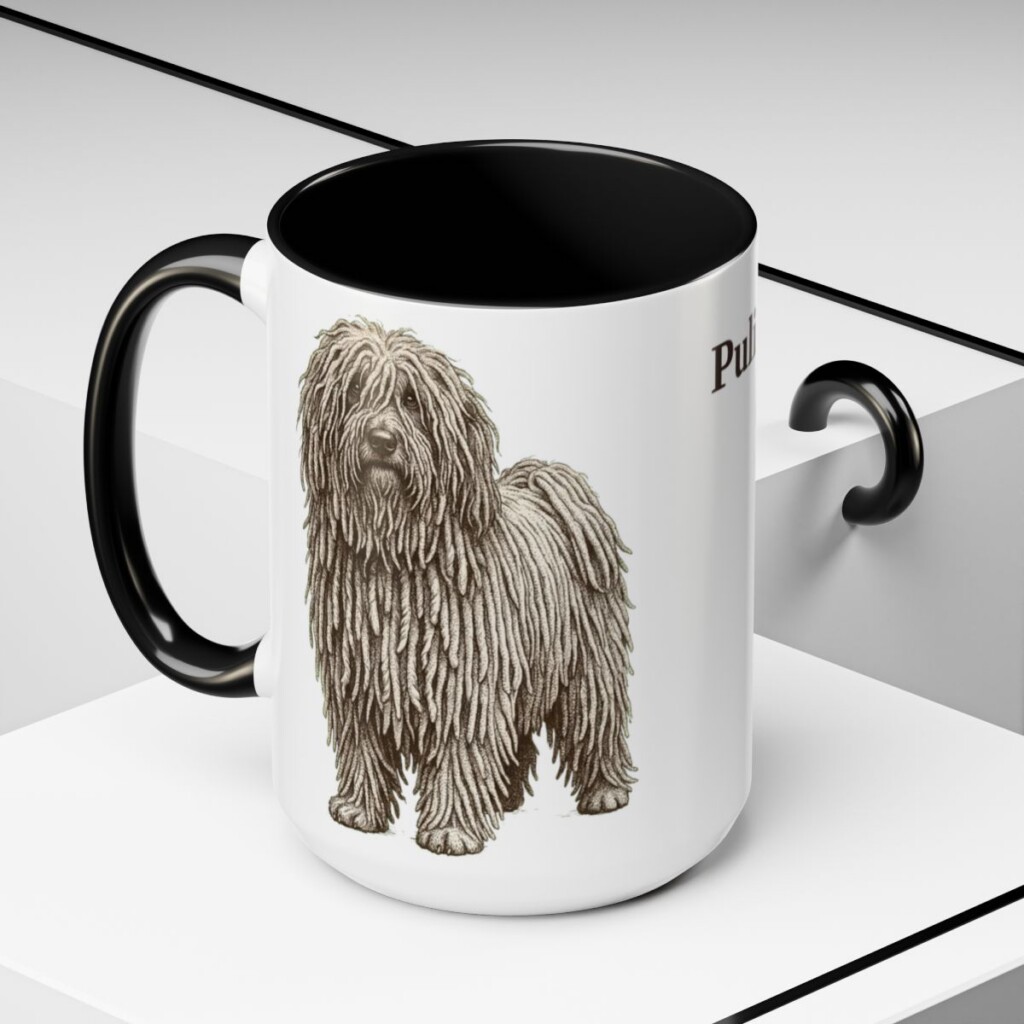 15oz Puli Mug, Black, lifestyle photo