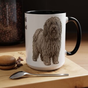 15oz Puli Dog Dad Mug, Black, lifestyle photo
