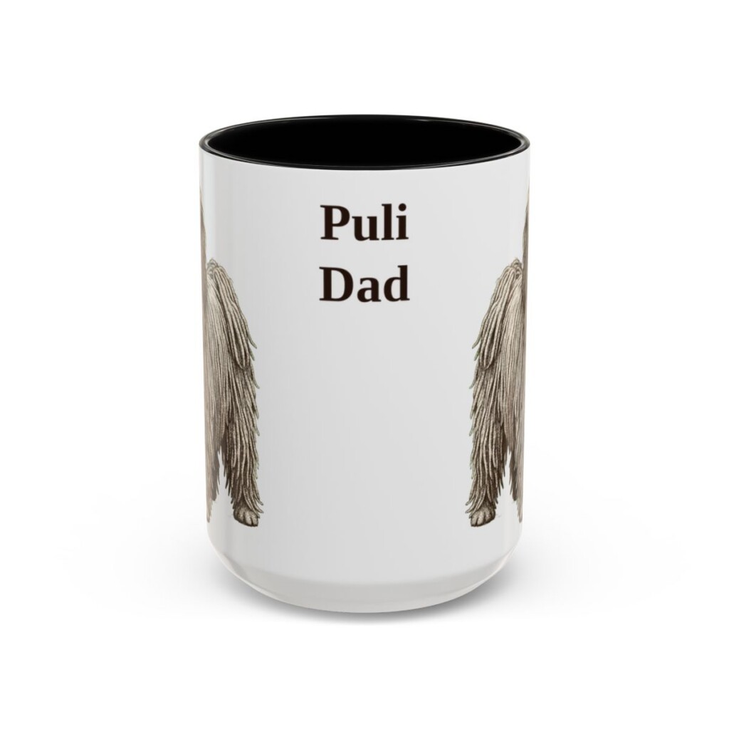 15oz Puli Dog Dad Mug, Black, front view