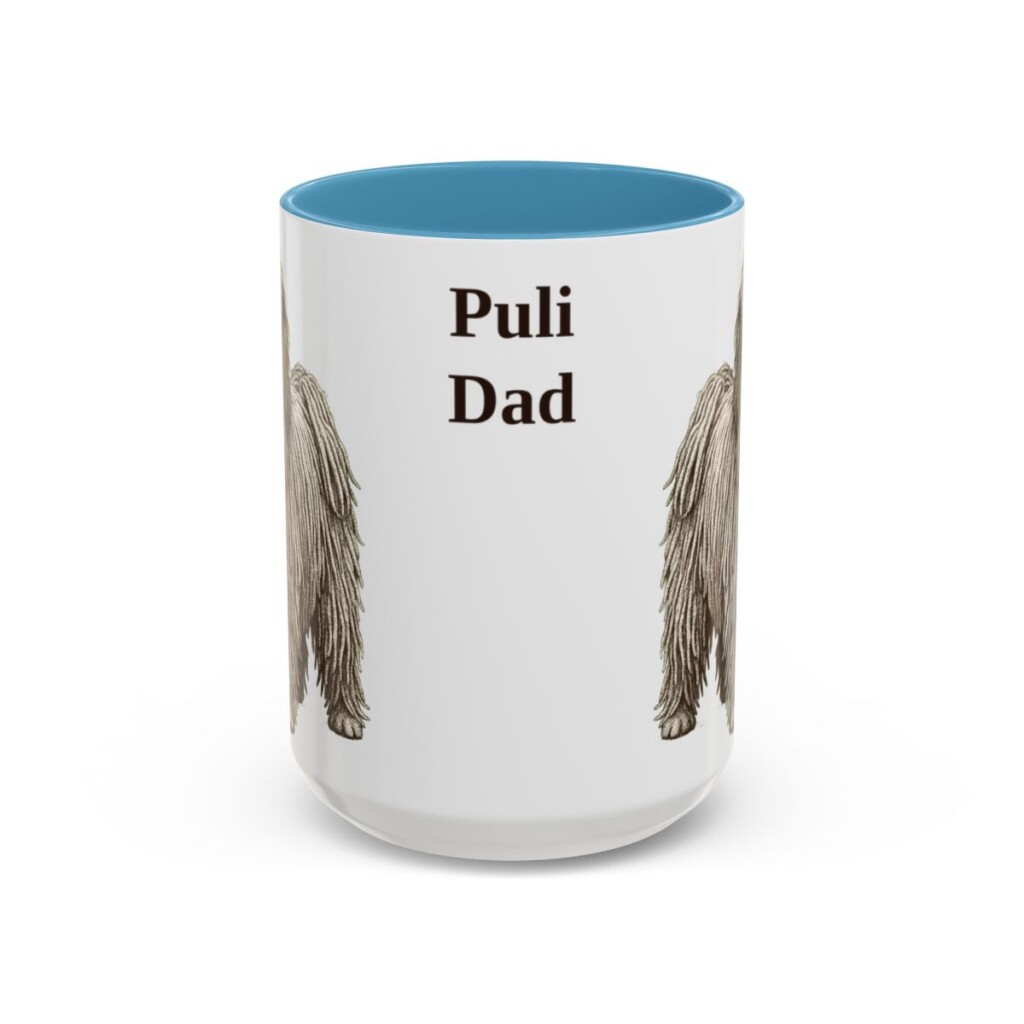 15oz Puli Dog Dad Mug, Light Blue, front view