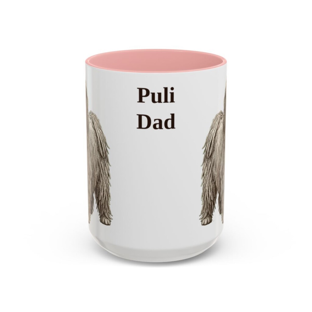 15oz Puli Dog Dad Mug, Pink, front view