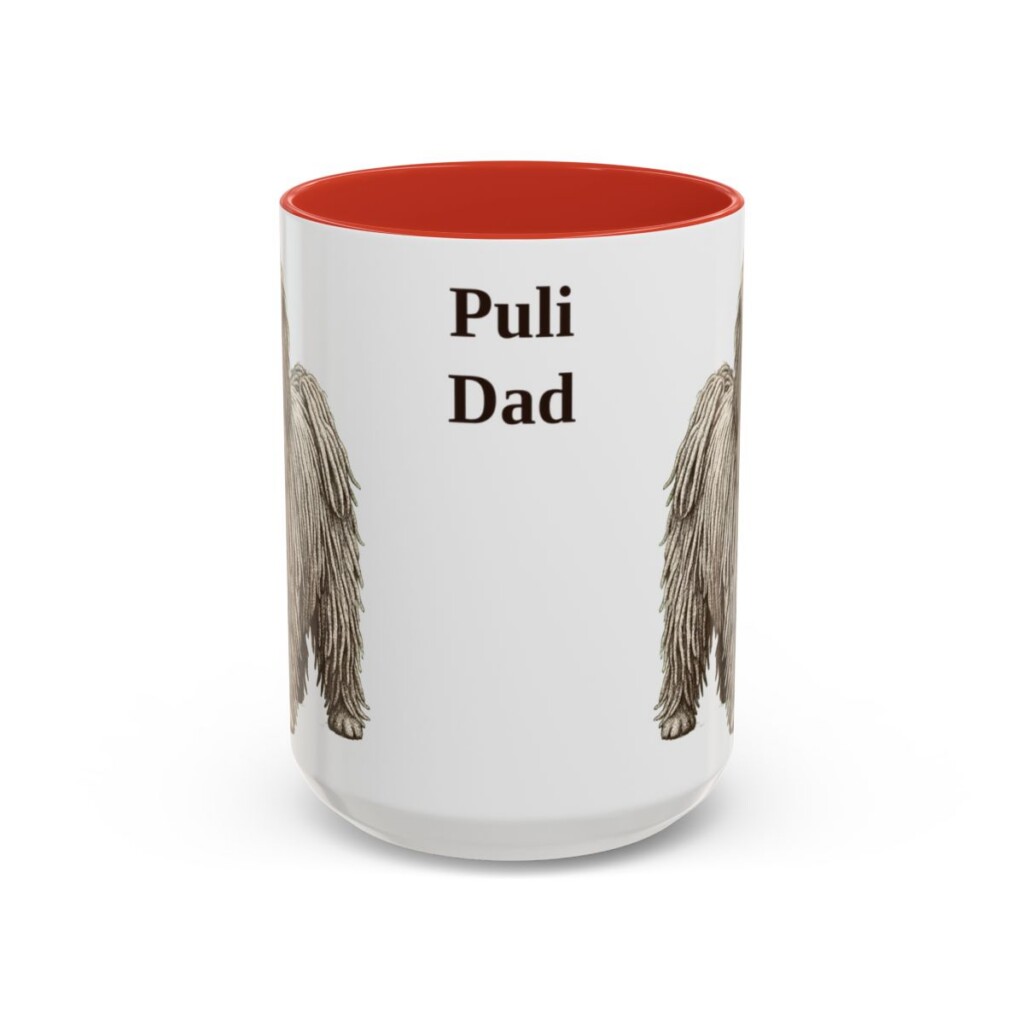 15oz Puli Dog Dad Mug, Red, front view