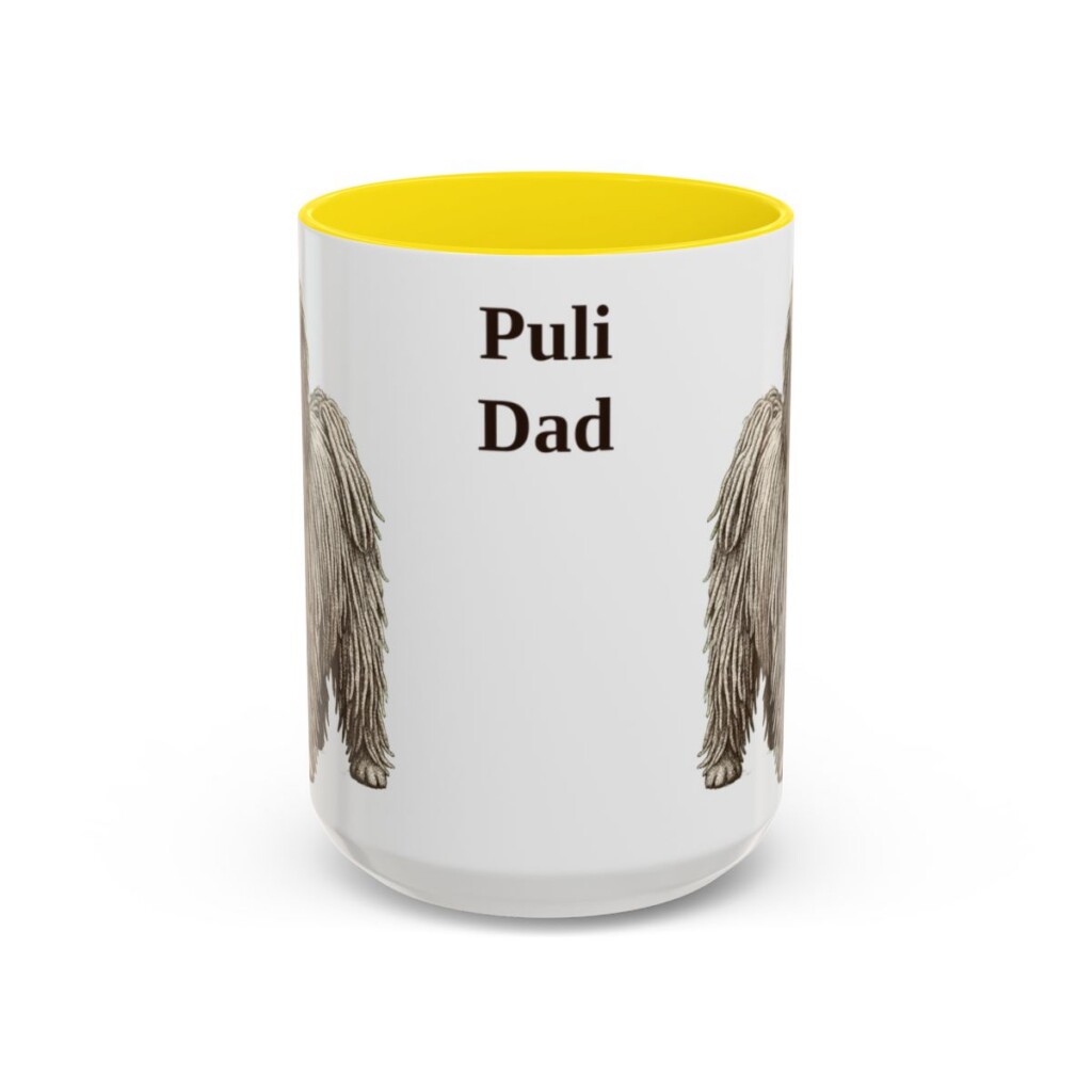 15oz Puli Dog Dad Mug, Yellow, front view