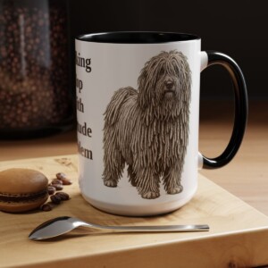 15oz Funny Puli Mug, Black, lifestyle photo