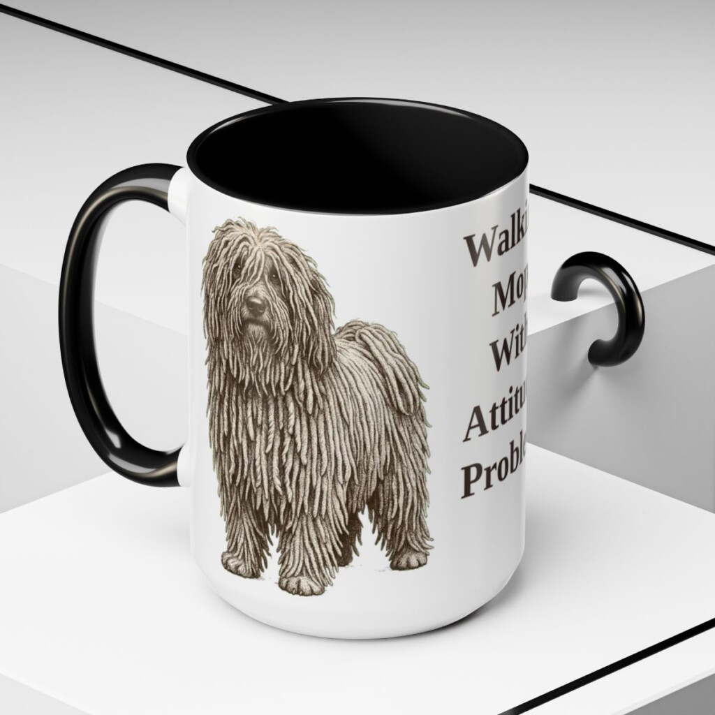 15oz Funny Puli Mug, Black, lifestyle photo