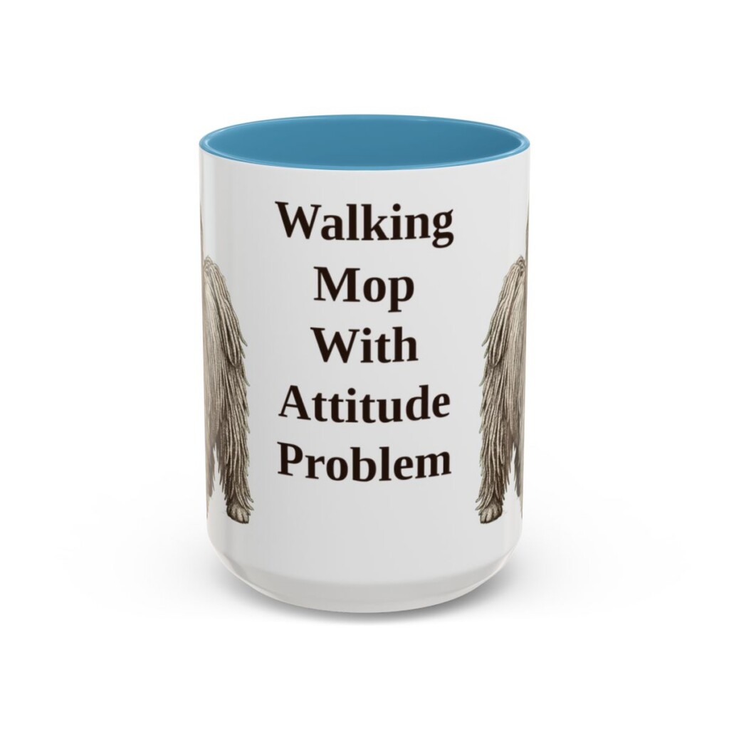 15oz Funny Puli Mug, Light Blue, front view