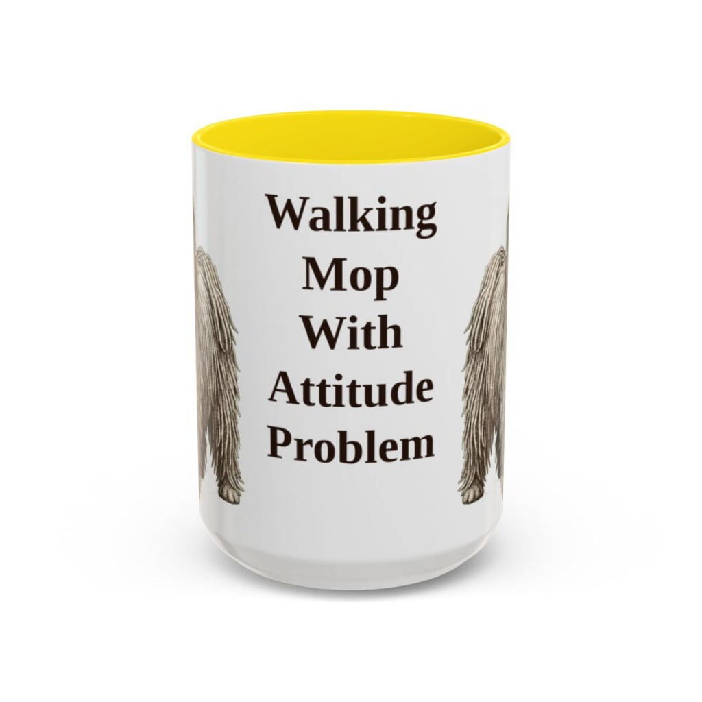 15oz Funny Puli Mug, Yellow, front view