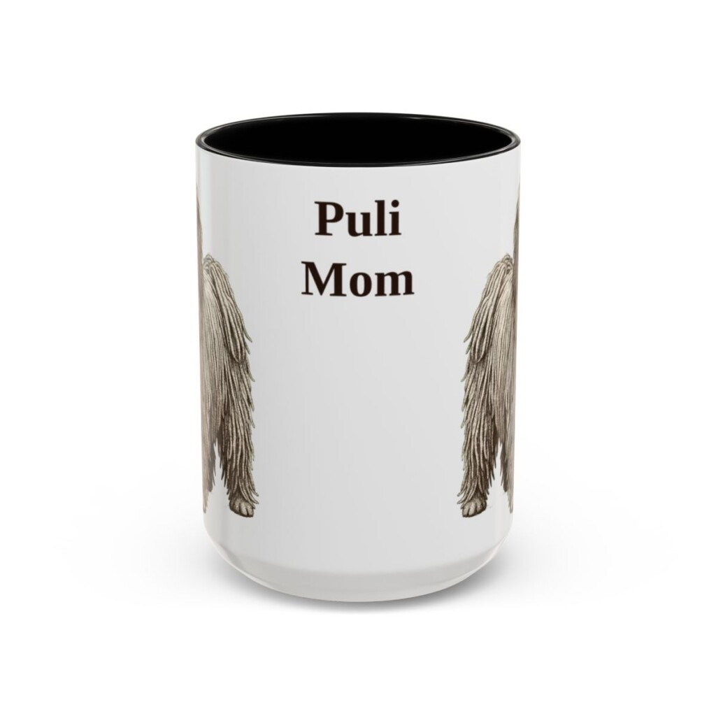 15oz Puli Dog Mom Mug, Black, front view