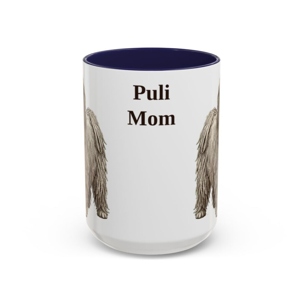 15oz Puli Dog Mom Mug, Navy, front view