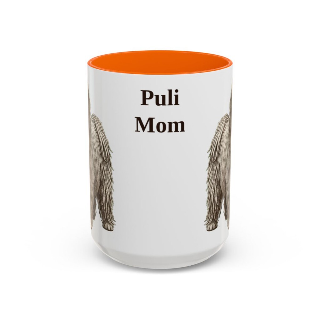 15oz Puli Dog Mom Mug, Orange, front view