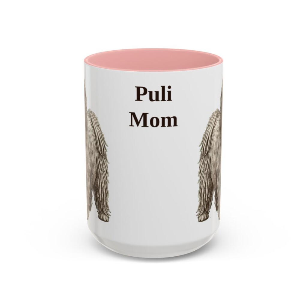 15oz Puli Dog Mom Mug, Pink, front view