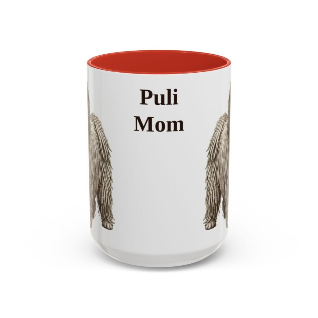 15oz Puli Dog Mom Mug, Red, front view