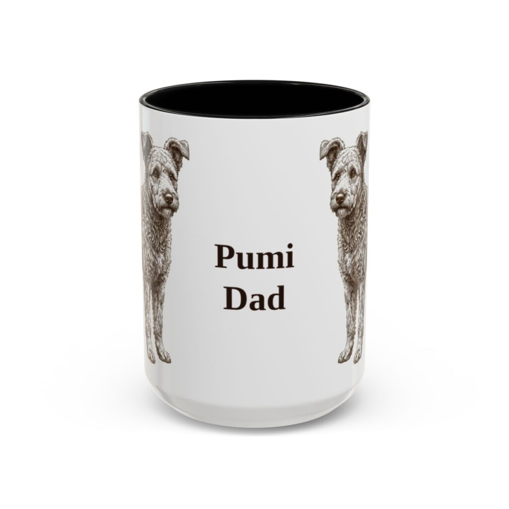 15oz Pumi Dog Dad Mug, Black, front view