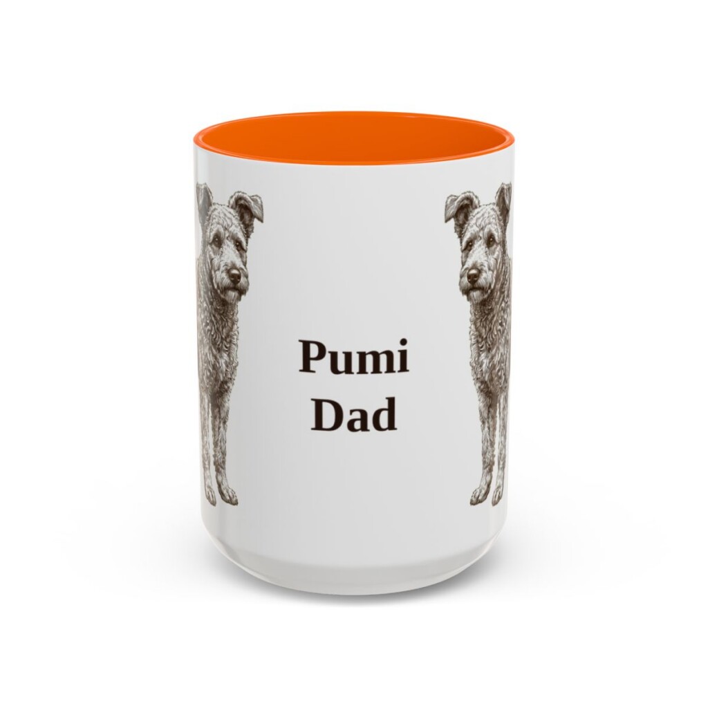 15oz Pumi Dog Dad Mug, Orange, front view