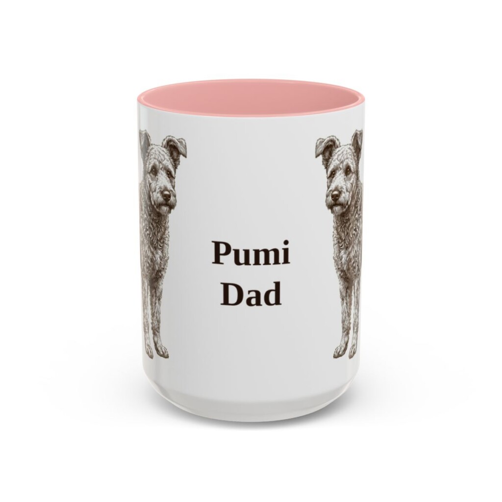 15oz Pumi Dog Dad Mug, Pink, front view