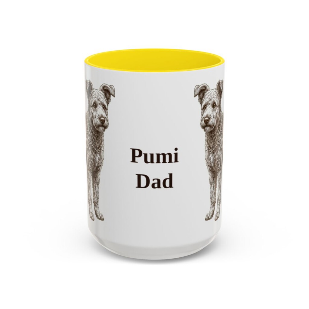 15oz Pumi Dog Dad Mug, Yellow, front view