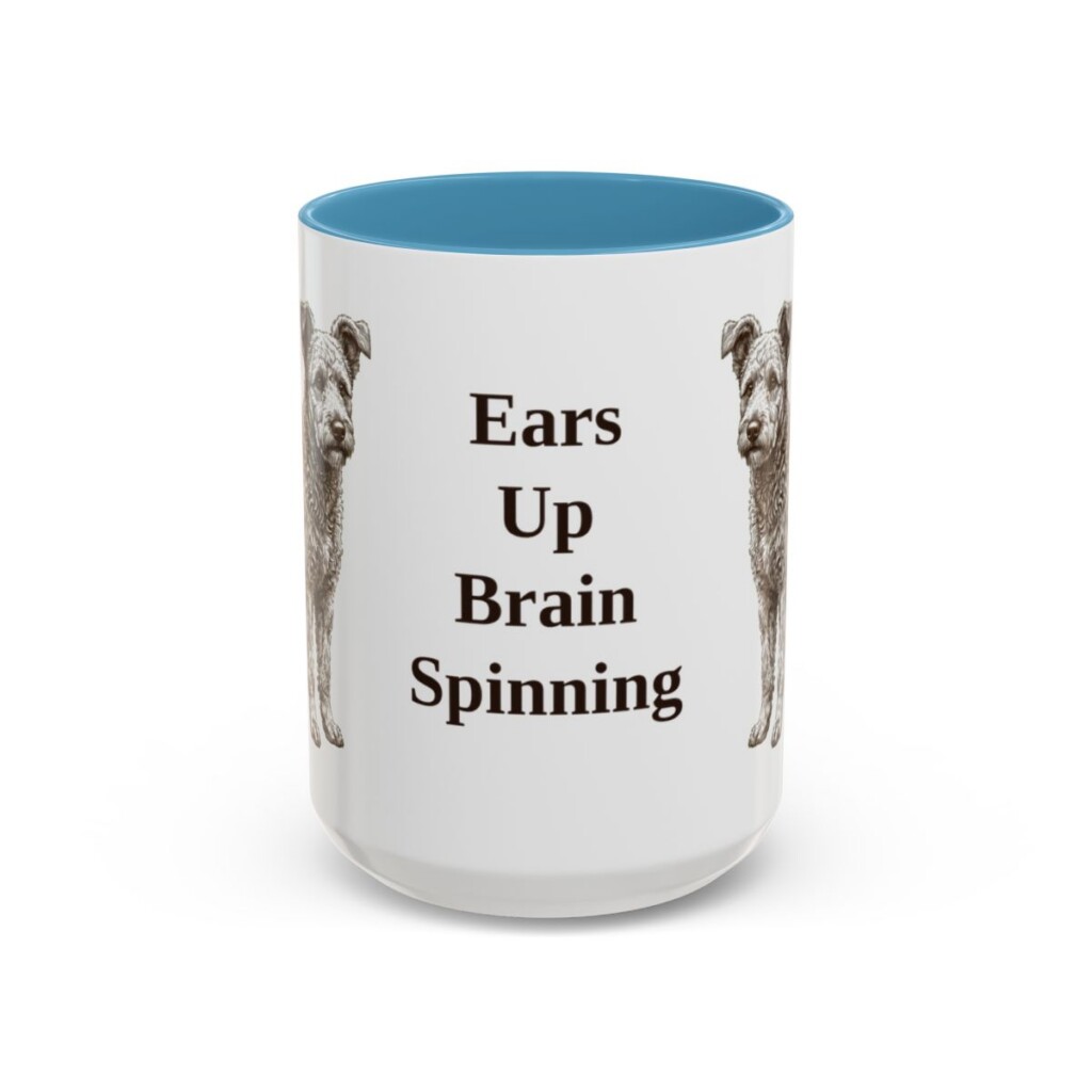 15oz Funny Pumi Mug, Light Blue, front view