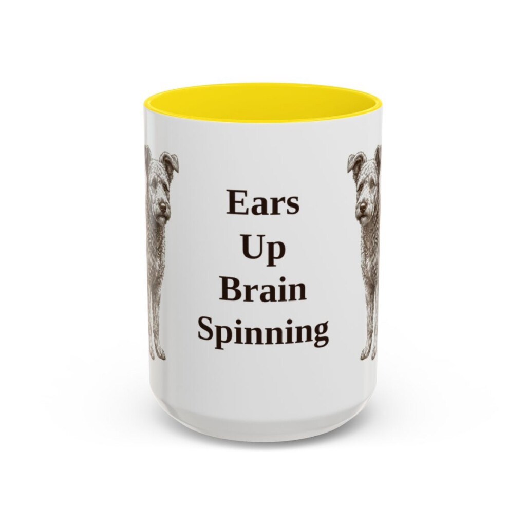15oz Funny Pumi Mug, Yellow, front view