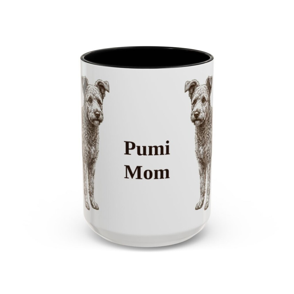 15oz Pumi Dog Mom Mug, Black, front view