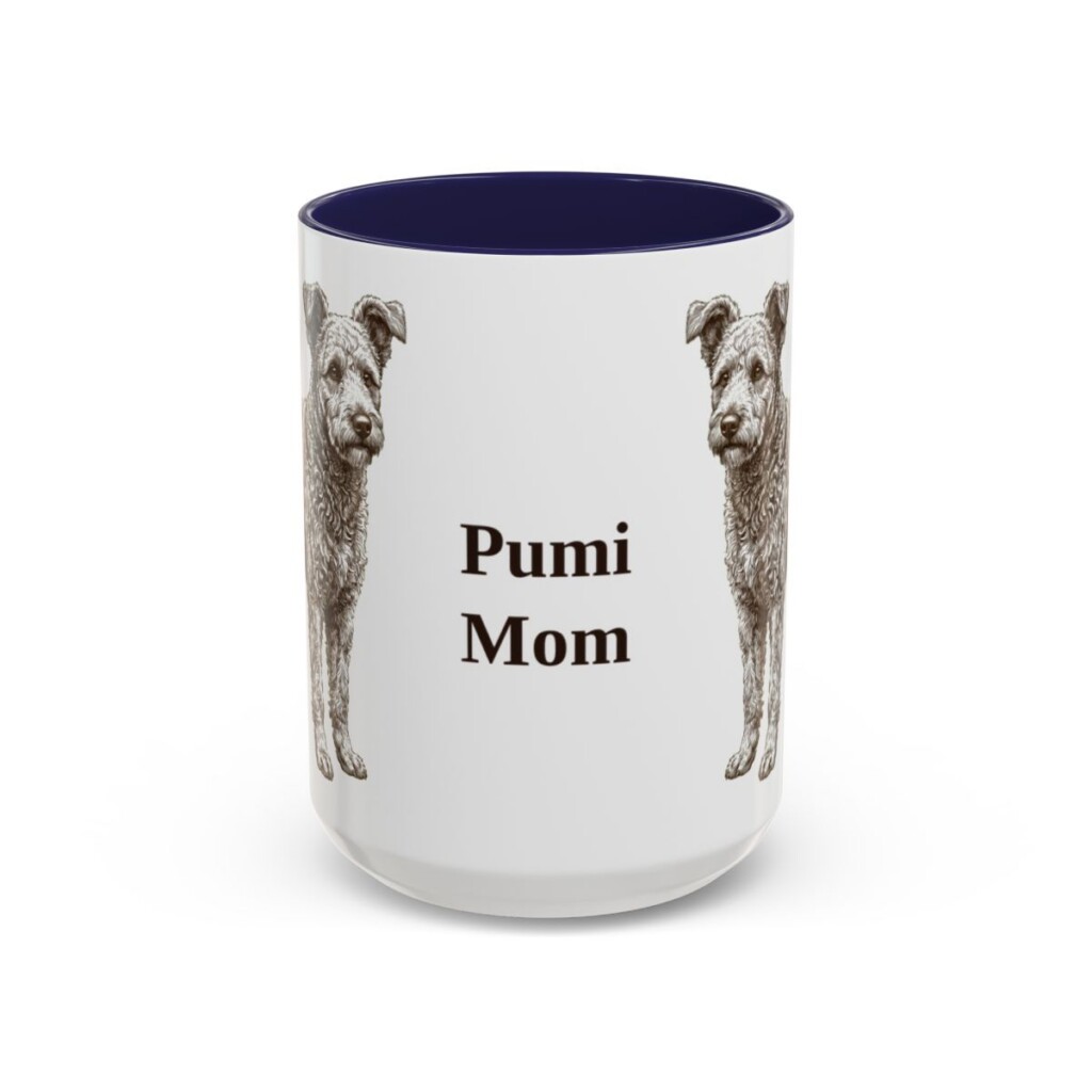 15oz Pumi Dog Mom Mug, Navy, front view