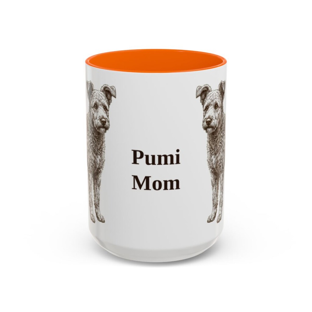 15oz Pumi Dog Mom Mug, Orange, front view