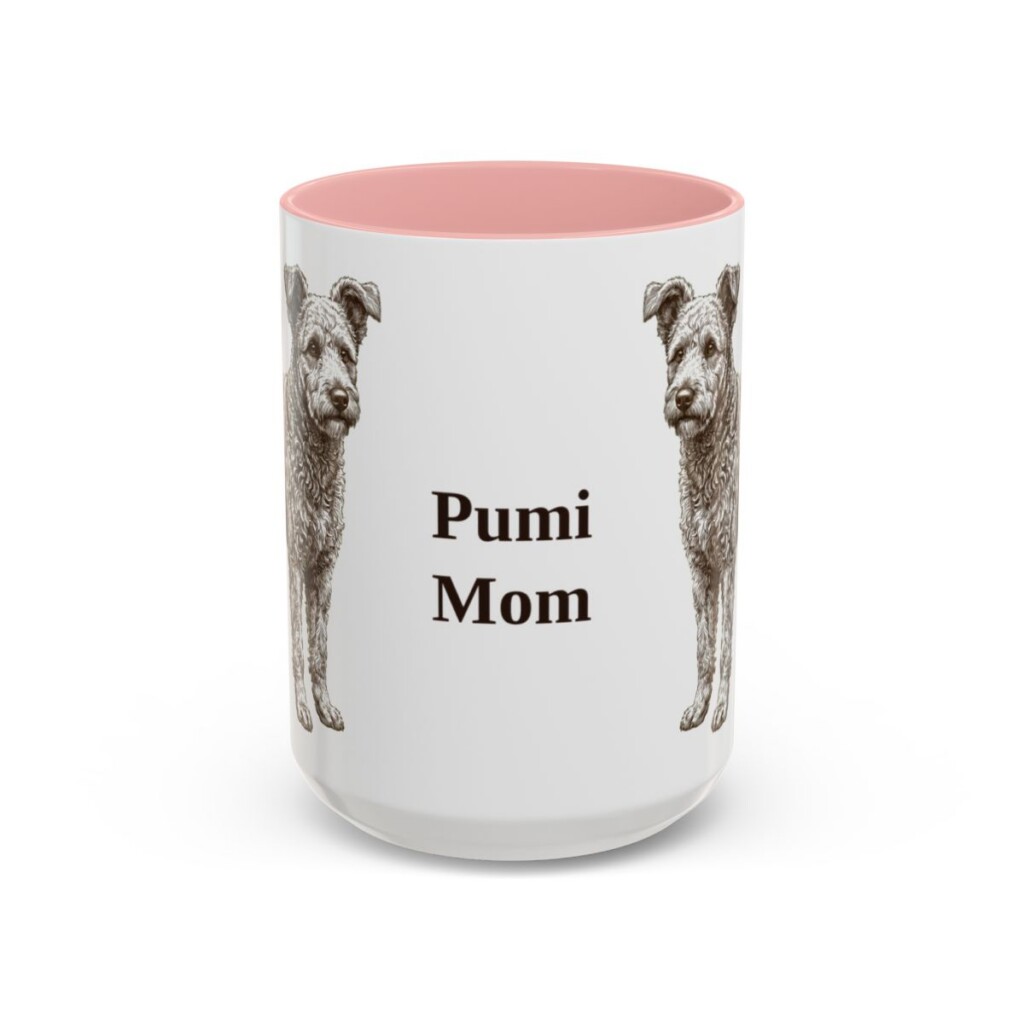 15oz Pumi Dog Mom Mug, Pink, front view