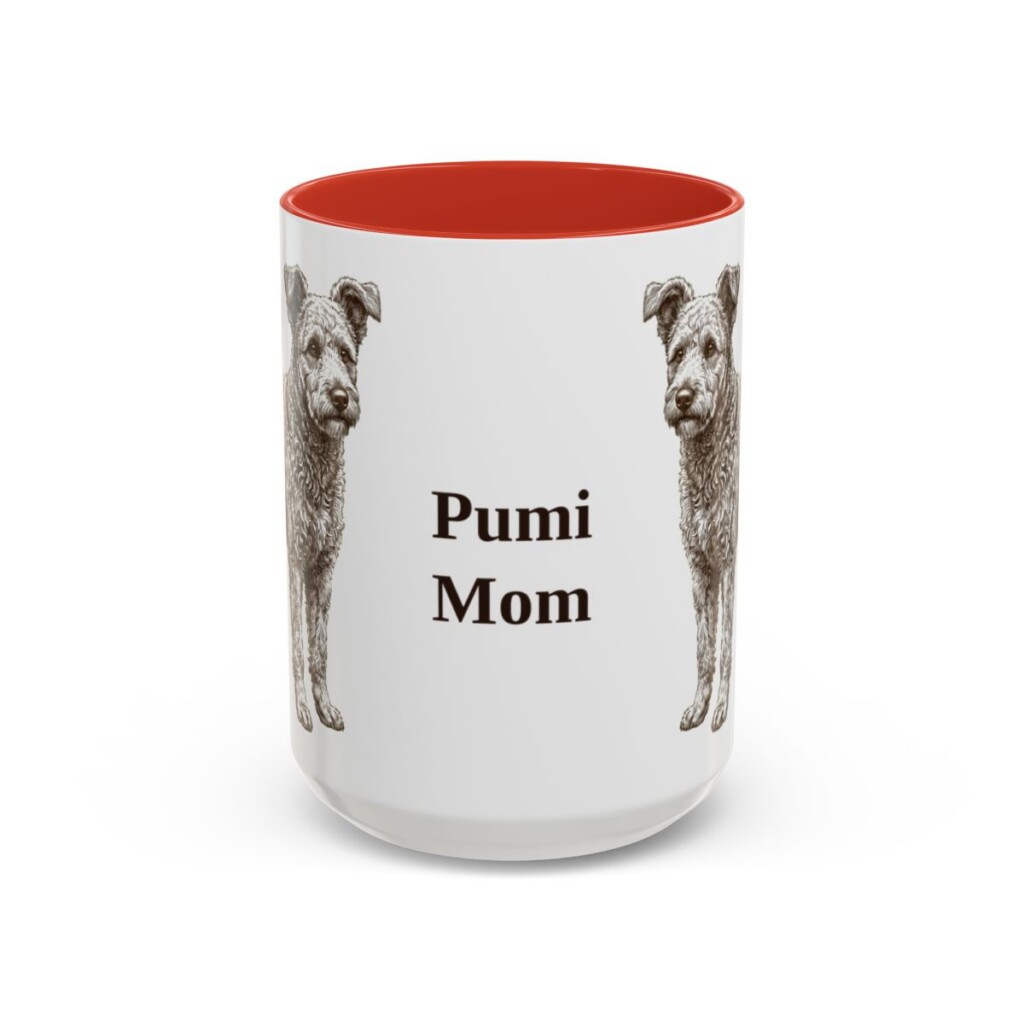 15oz Pumi Dog Mom Mug, Red, front view