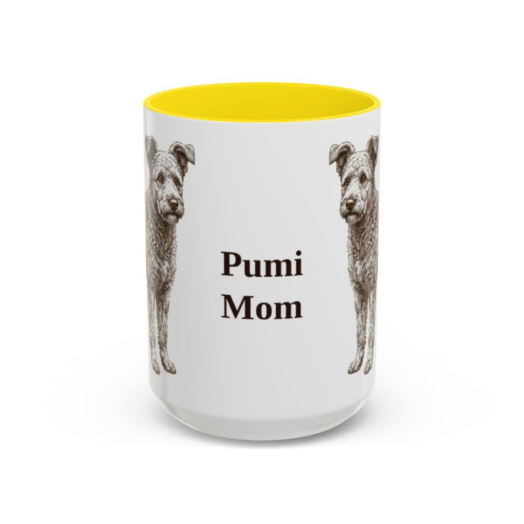 15oz Pumi Dog Mom Mug, Yellow, front view