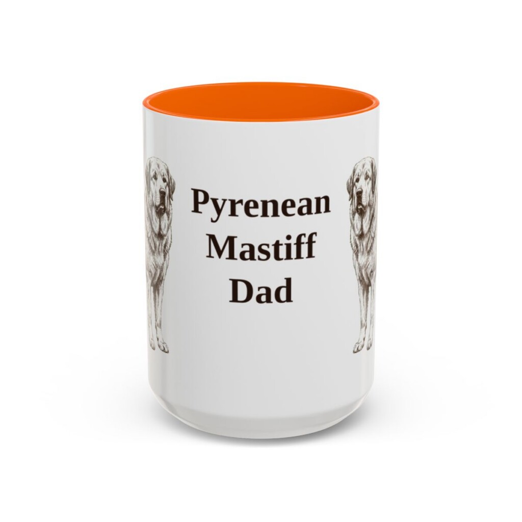 15oz Pyrenean Mastiff Dog Dad Mug, Orange, front view