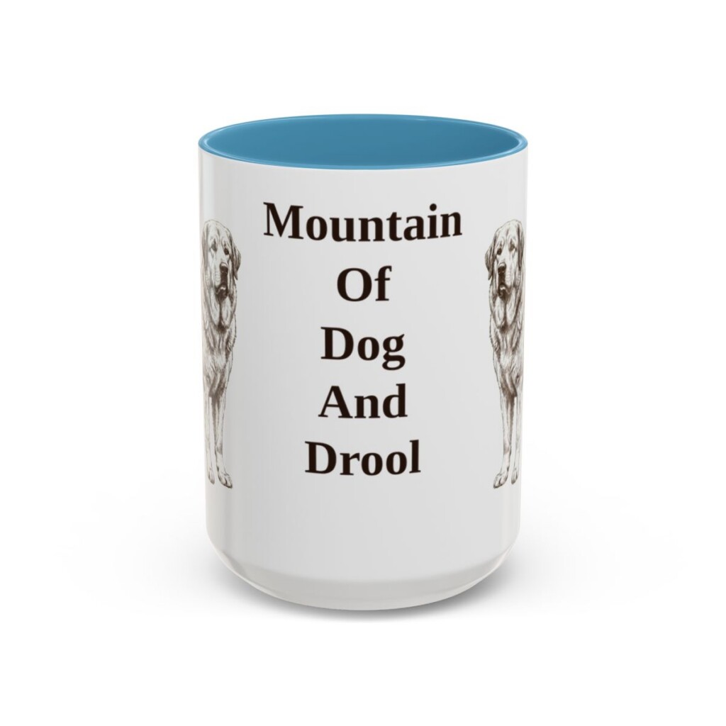 15oz Funny Pyrenean Mastiff Mug, Light Blue, front view