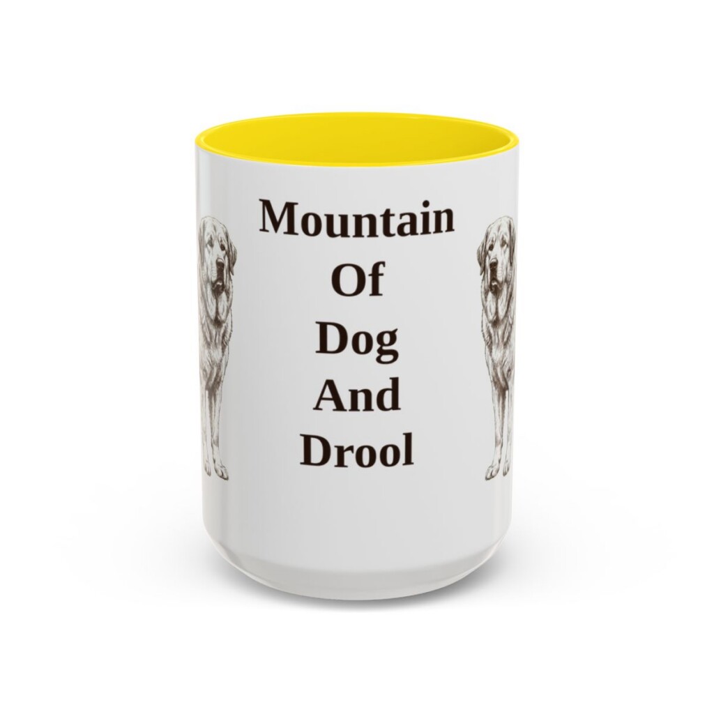 15oz Funny Pyrenean Mastiff Mug, Yellow, front view