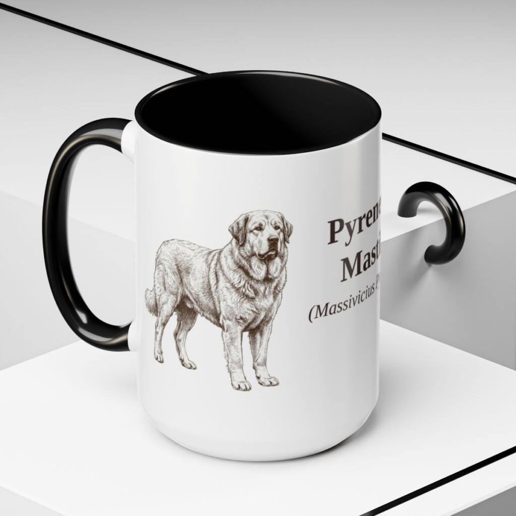 15oz-pyrenean-mastiff-mug-latin-black-context-2 15oz Pyrenean Mastiff Latin Mug, Black, lifestyle photo