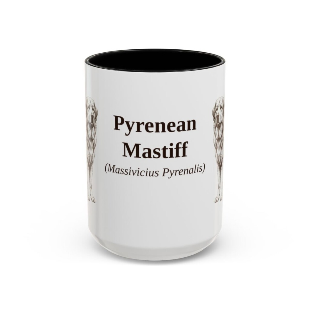 15oz-pyrenean-mastiff-mug-latin-black-front 15oz Pyrenean Mastiff Latin Mug, Black, front view