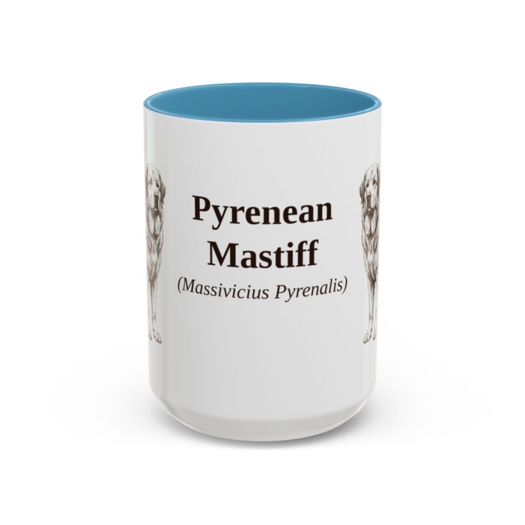 15oz-pyrenean-mastiff-mug-latin-light-blue 15oz Pyrenean Mastiff Latin Mug, Light Blue, front view