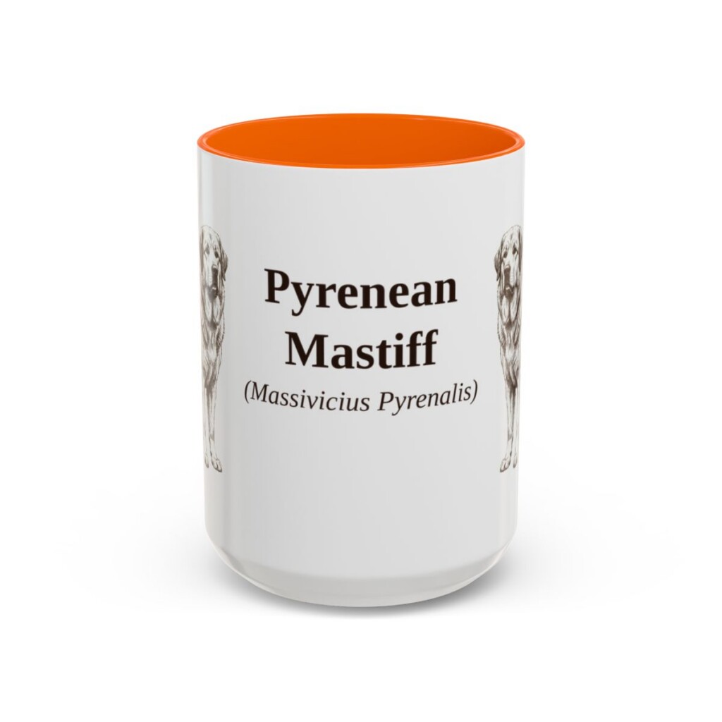 15oz-pyrenean-mastiff-mug-latin-orange 15oz Pyrenean Mastiff Latin Mug, Orange, front view