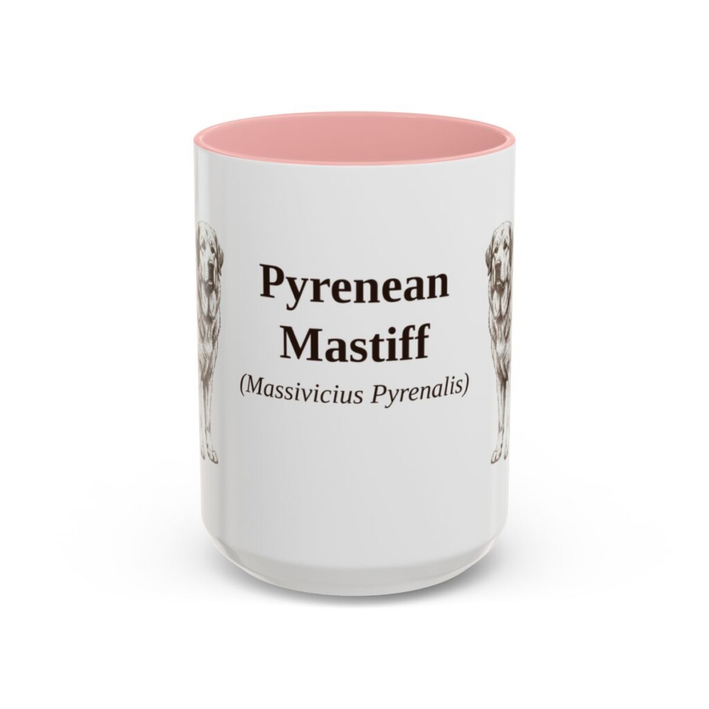 15oz-pyrenean-mastiff-mug-latin-pink 15oz Pyrenean Mastiff Latin Mug, Pink, front view