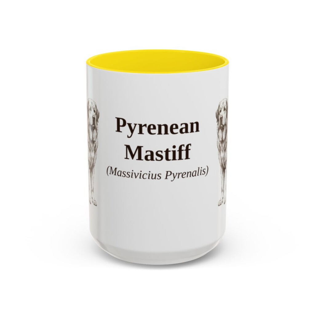 15oz-pyrenean-mastiff-mug-latin-yellow 15oz Pyrenean Mastiff Latin Mug, Yellow, front view