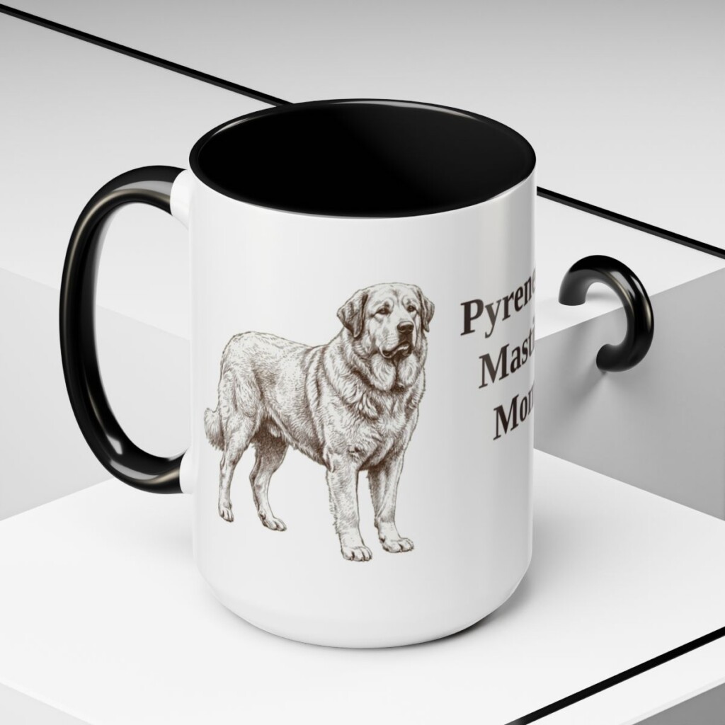 15oz Pyrenean Mastiff Dog Mom Mug, Black, lifestyle photo