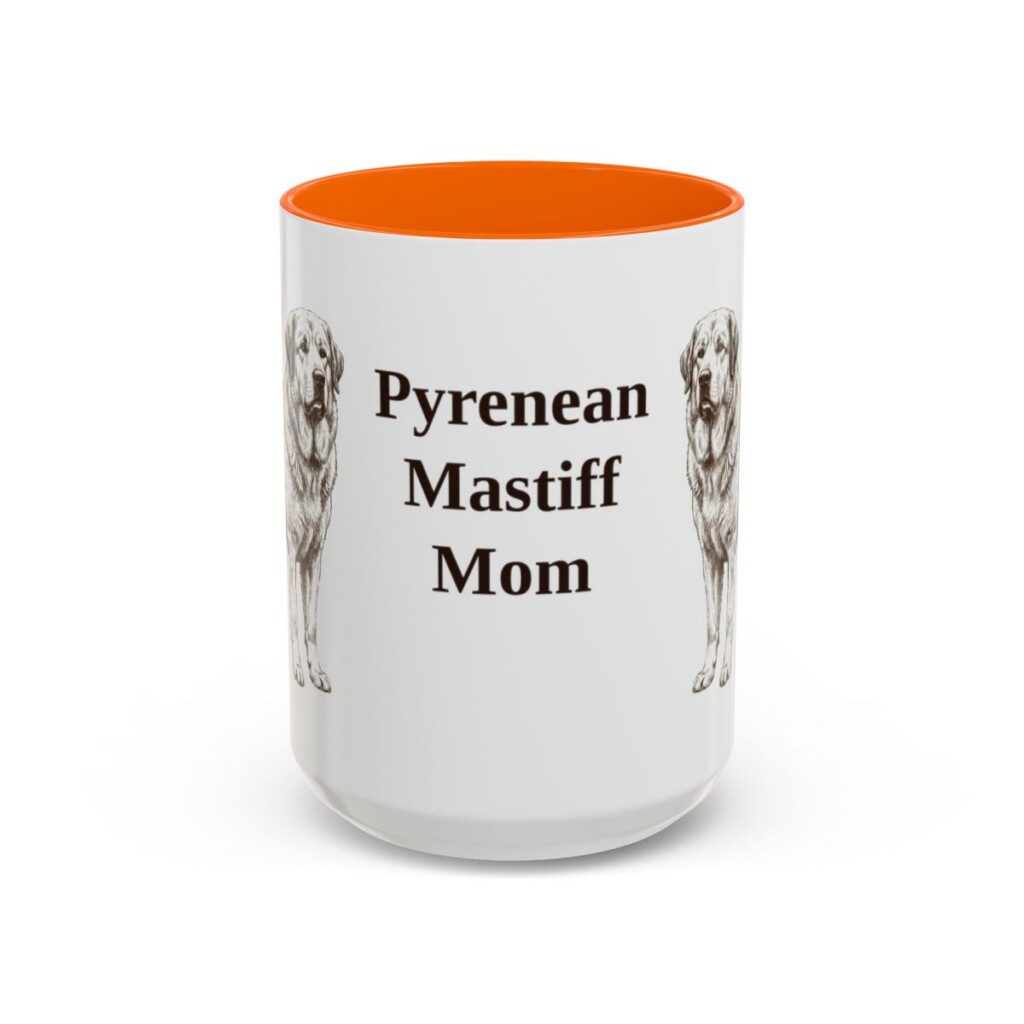 15oz Pyrenean Mastiff Dog Mom Mug, Orange, front view