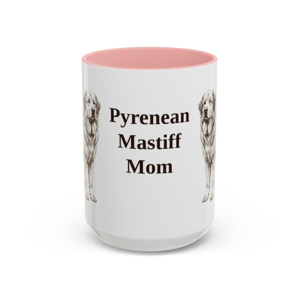 15oz Pyrenean Mastiff Dog Mom Mug, Pink, front view