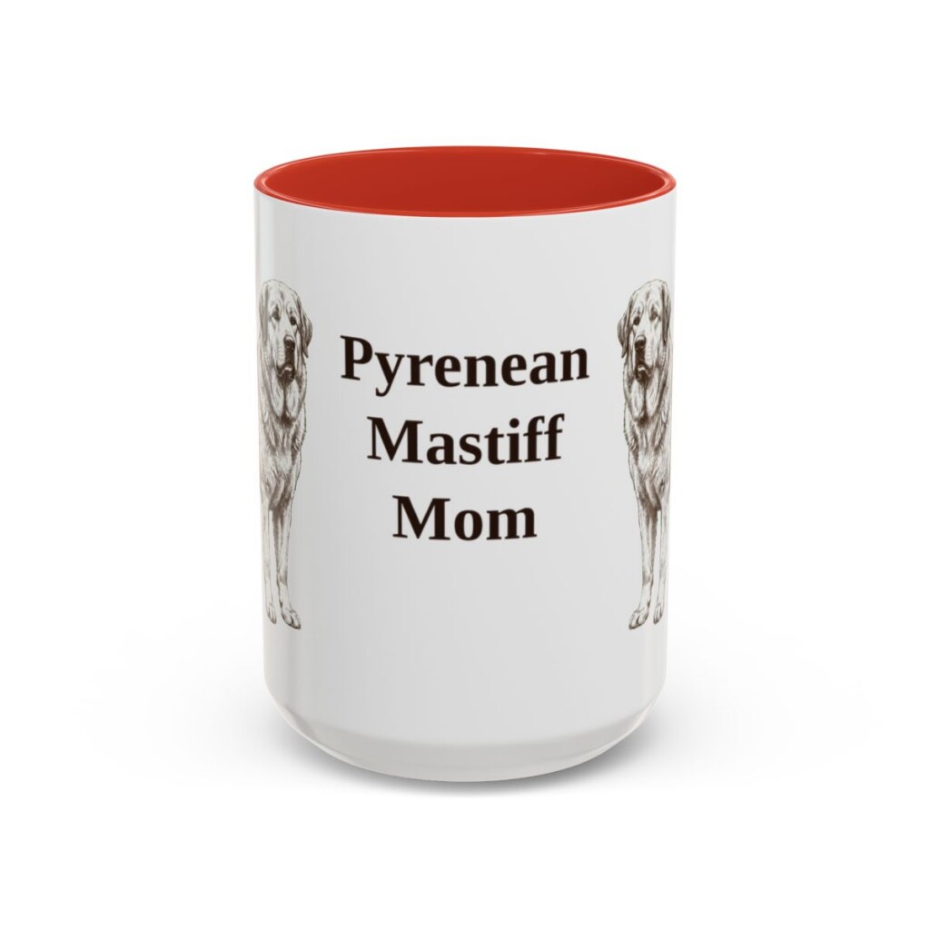 15oz Pyrenean Mastiff Dog Mom Mug, Red, front view