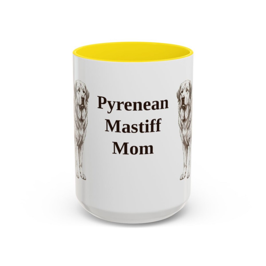 15oz Pyrenean Mastiff Dog Mom Mug, Yellow, front view