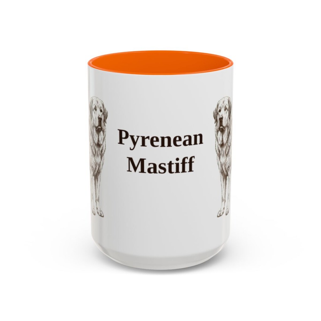15oz Pyrenean Mastiff Mug, Orange, front view