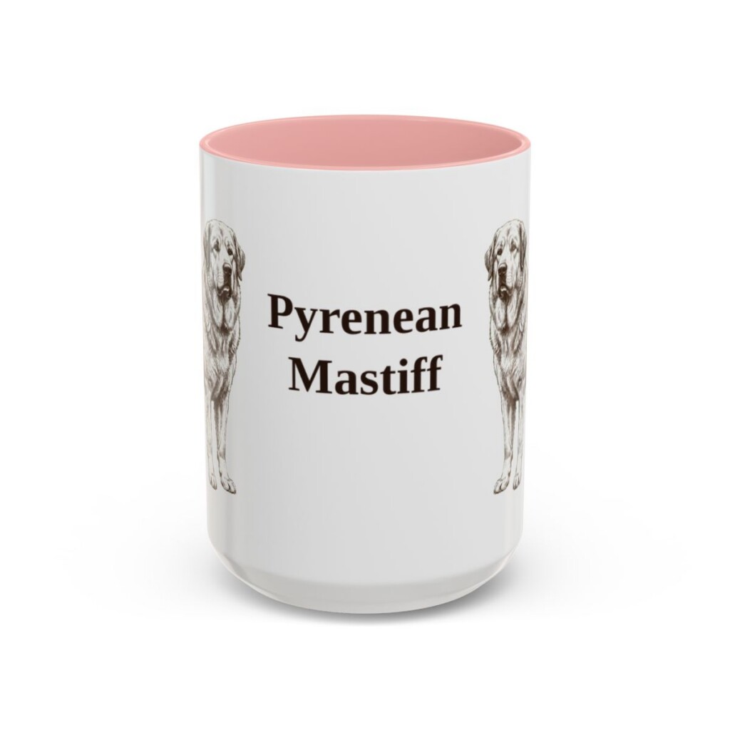 15oz Pyrenean Mastiff Mug, Pink, front view