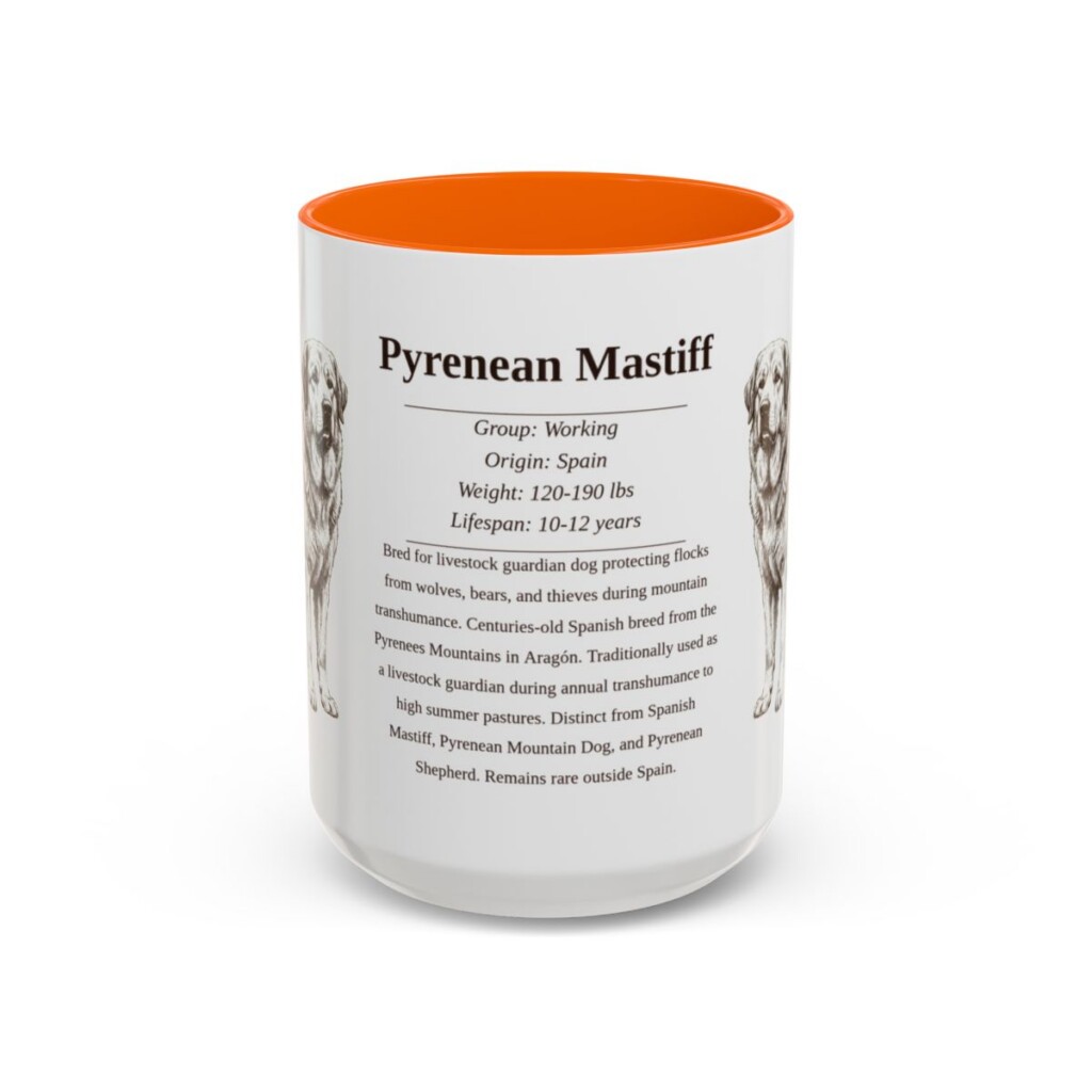 15oz-pyrenean-mastiff-mug-writeup-orange 15oz Pyrenean Mastiff Mug, Orange, front view