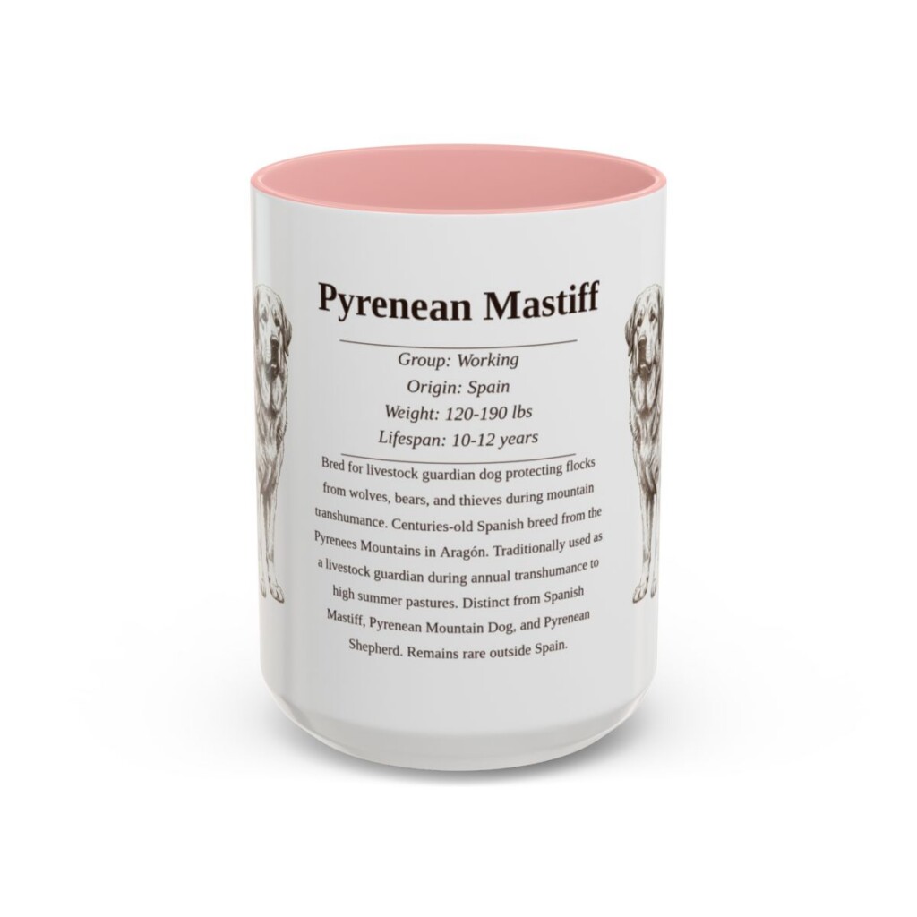 15oz-pyrenean-mastiff-mug-writeup-pink 15oz Pyrenean Mastiff Mug, Pink, front view