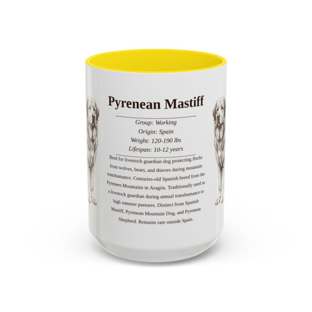 15oz-pyrenean-mastiff-mug-writeup-yellow 15oz Pyrenean Mastiff Mug, Yellow, front view