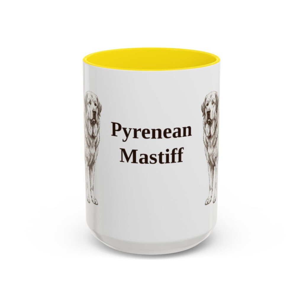 15oz Pyrenean Mastiff Mug, Yellow, front view